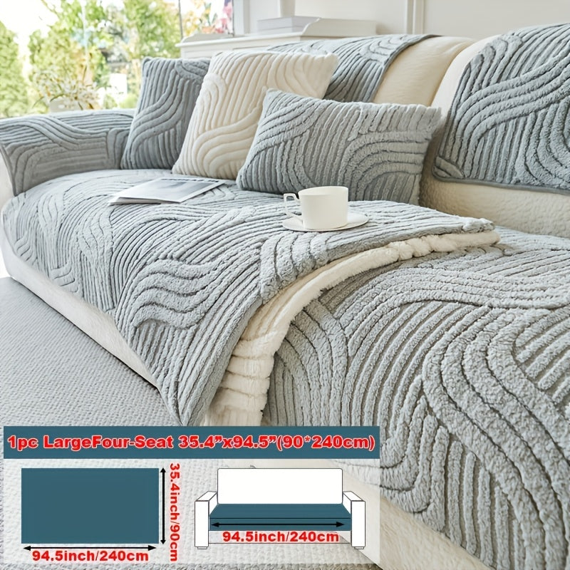 Elegant Plush Sofa Cover Black and Cream Non Slip Pet Friendly Breathable 100 Percent Polyester Machine Washable