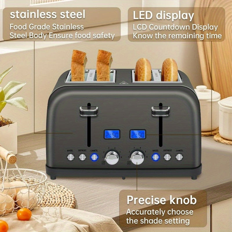 Stainless Toaster 2 or 4 Slice with LCD Display and 6 Shade Settings