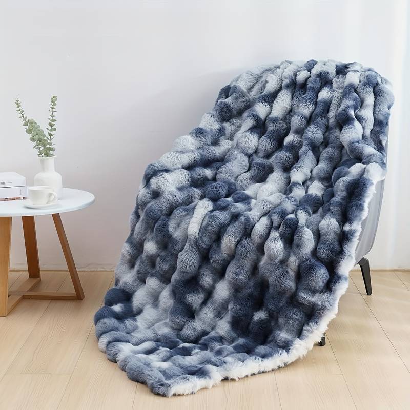 1pc Bohemian Style Reversible Faux Rabbit Fur Blanket