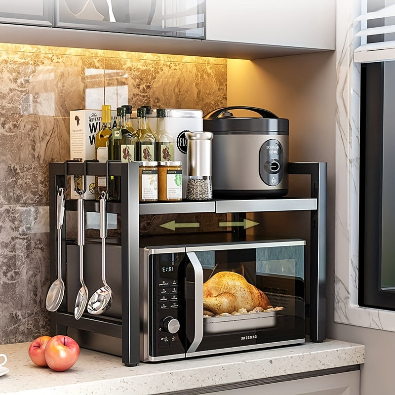 Extendable Microwave Oven Rack Adjustable Kitchen Shelf
