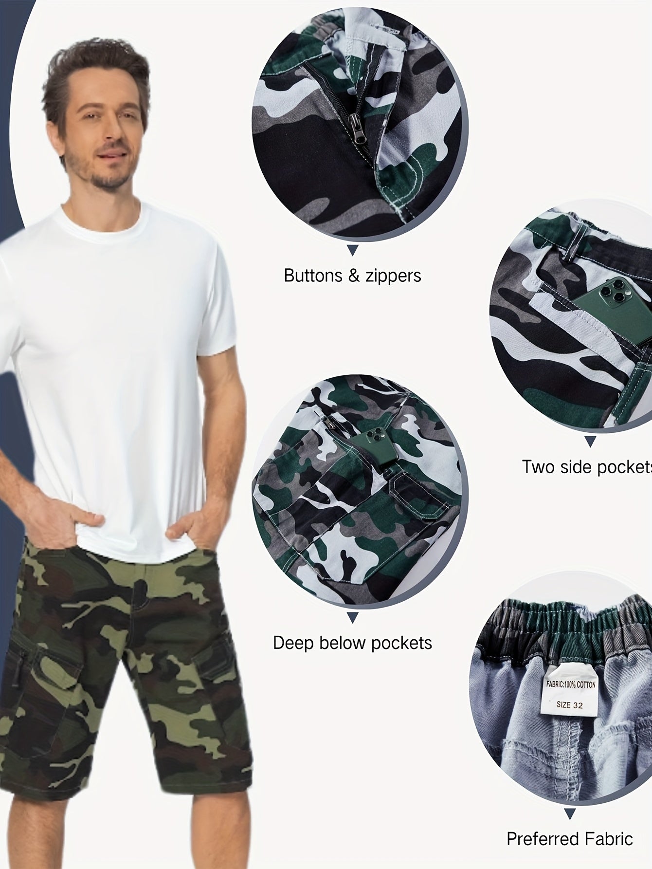 Keevoom Men's Work Shorts Camouflage Casual Summer Shorts