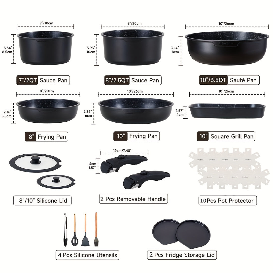 26/16pcs Nonstick Detachable Pot Set Induction Cookware