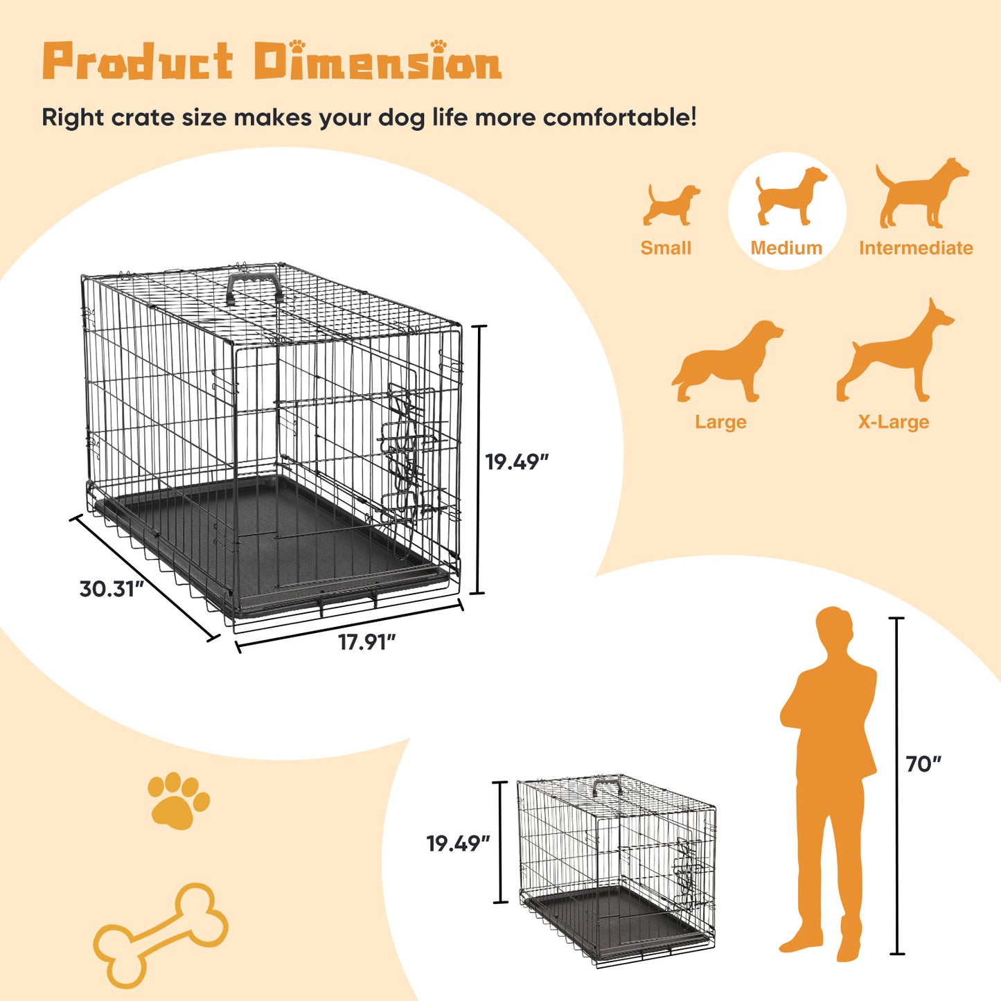 Double Door Dog Crate with Divider Panel for Travel Use