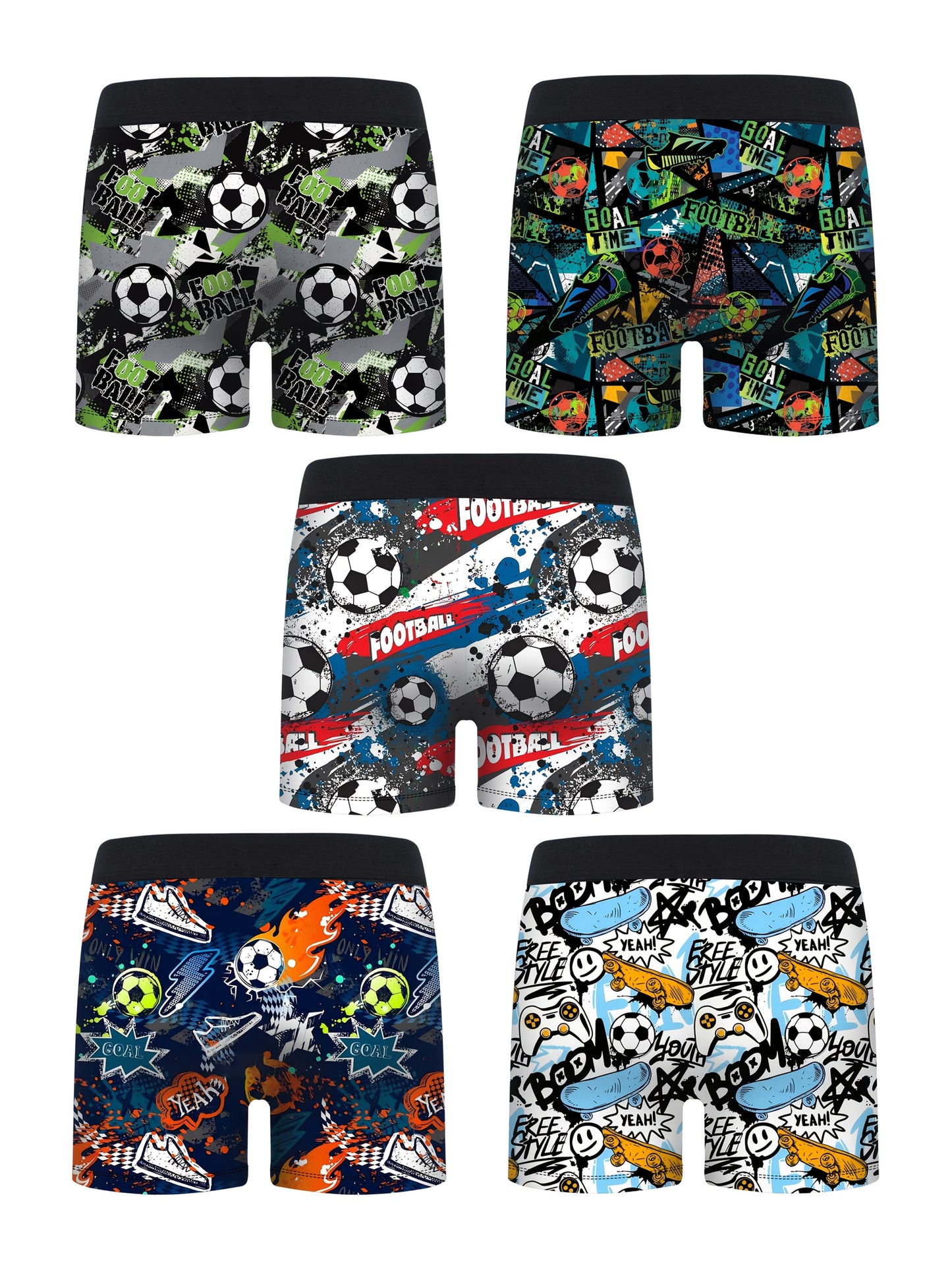 5pcs Boys' Sports Boxer Briefs Quick-Dry Breathable Fabric
