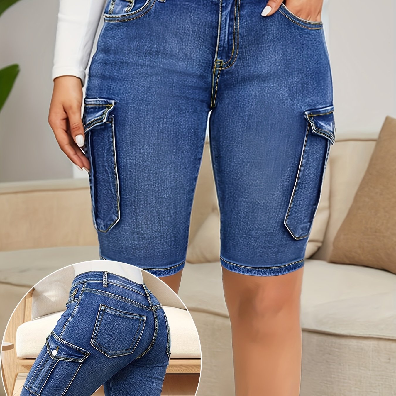 Women's Plus Size High-Waist Slim-Fit Denim Shorts