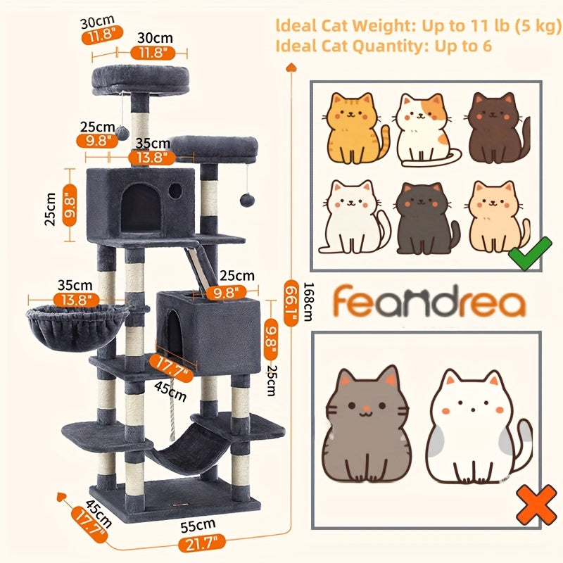 Feandrea Cat Tree 44/66.1in Large Plush Condo for Cats