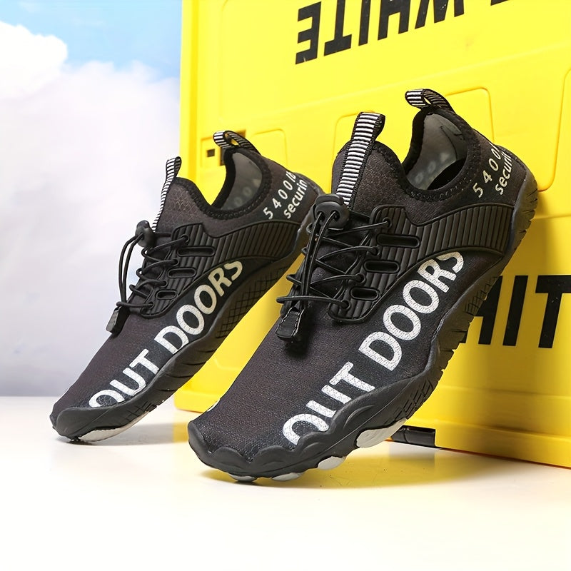 Men's Non Slip Breathable Water Shoes Lightweight Upper With Bright Yellow And Black Letter Print Rubber Sole Suitable For Outdoor And Casual Wear Modern Sports Shoes Durable Rubber Outsole High Quality Footwear
