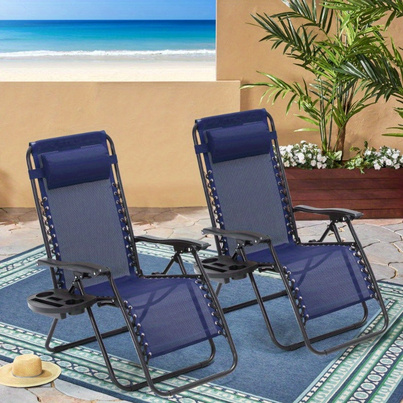 Patio Zero Gravity Folding Recliner Chairs Set of 2 Blue