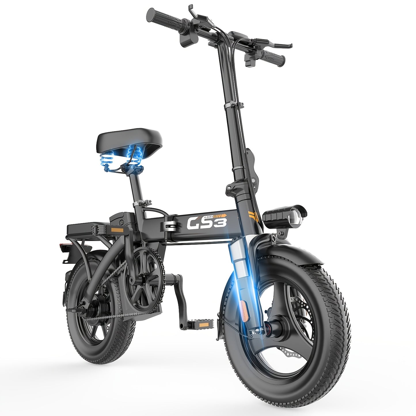 UPlee 740W Electric Bike For Adults 20MPH Full Shock Absorption Comfortable Riding 48V15Ah Max 32Miles Folding Ebike 14 Inch Tubeless Off Road Tire City Commuter Battery Optional