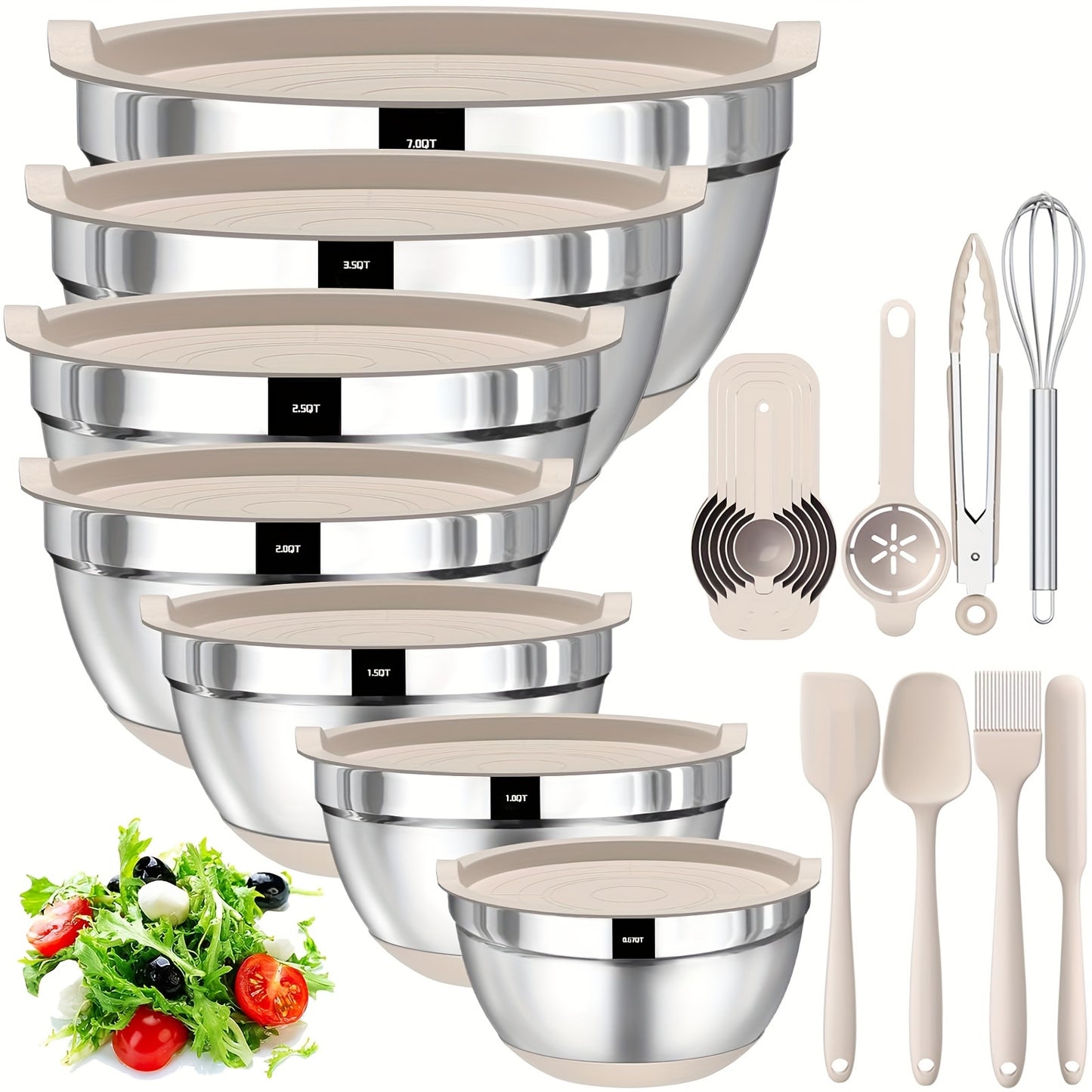Stainless Steel Mixing Bowls 20pcs With Airtight Lids
