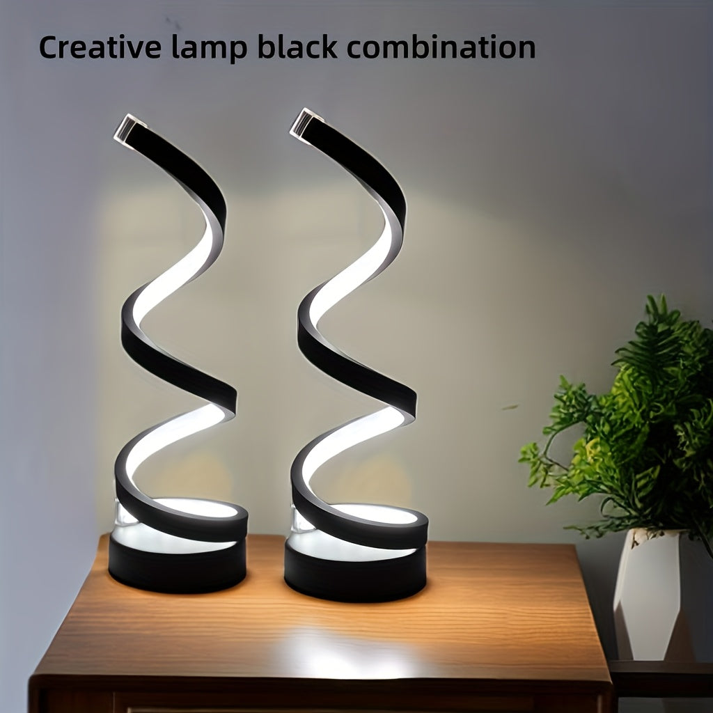 2pcs Bedside Table Lamp for Bedroom 3 Way Dimmable Touch Lamp USB C Charging Ports Modern Minimalist Spiral Table Lamp for Living Room Desk LED Bulb Included Black White