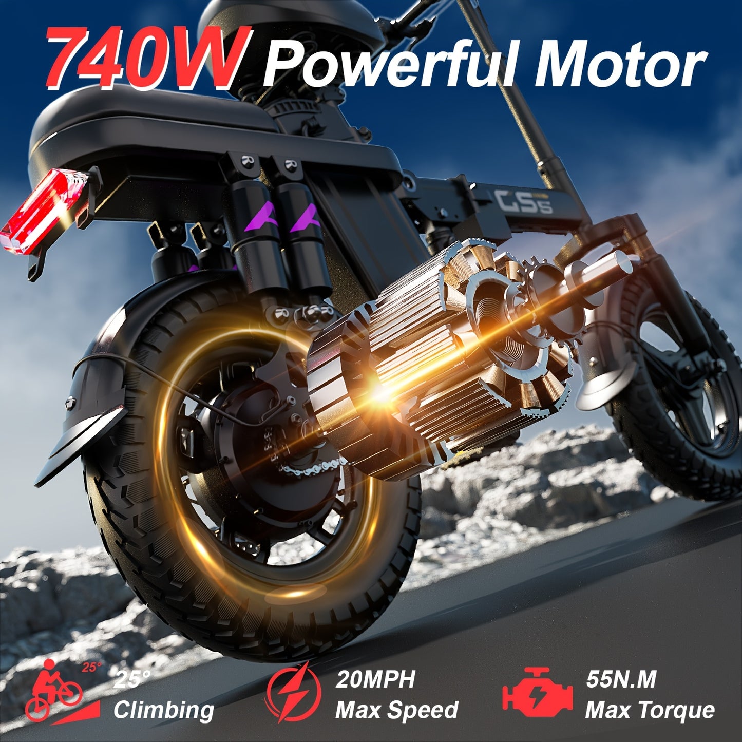 740W Foldable Ebike for Adults 20MPH Max Speed 14 Inch Tire