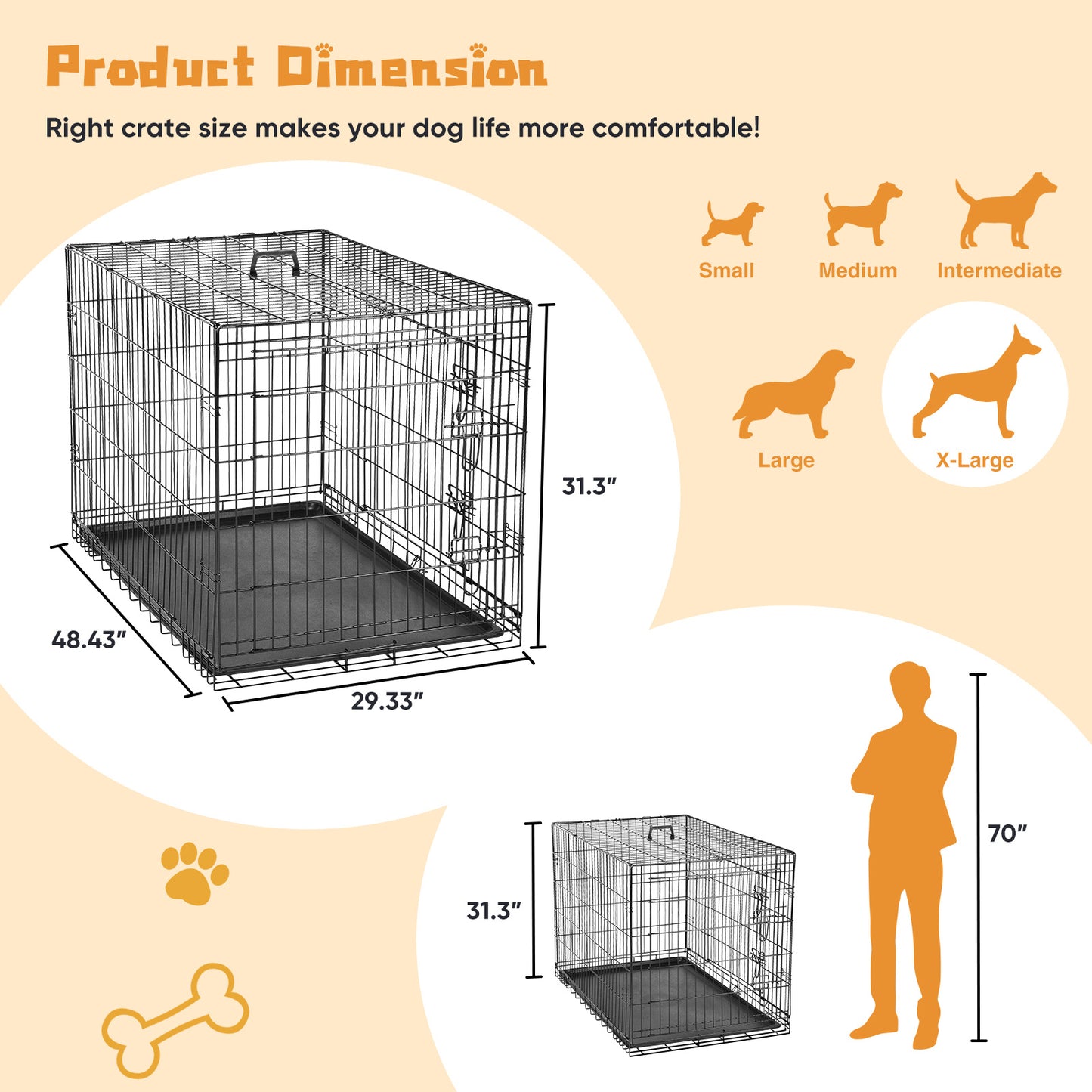 Double Door Dog Crate with Divider Panel for Travel Use
