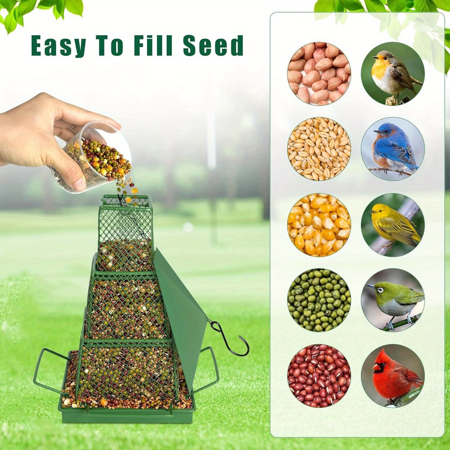 1 Piece Metal Mesh Hanging Bird Feeder Retractable Heavy Duty Squirrel Proof Large Capacity Easy Filling and Cleaning Ideal for Garden Yard Outdoor Use