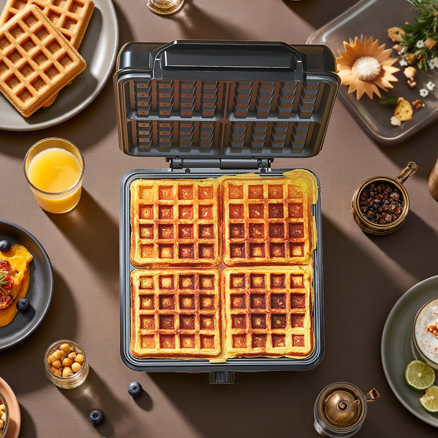 1pc Yabano 4-Slice Belgian Waffle Maker, 1200W Quick Heating