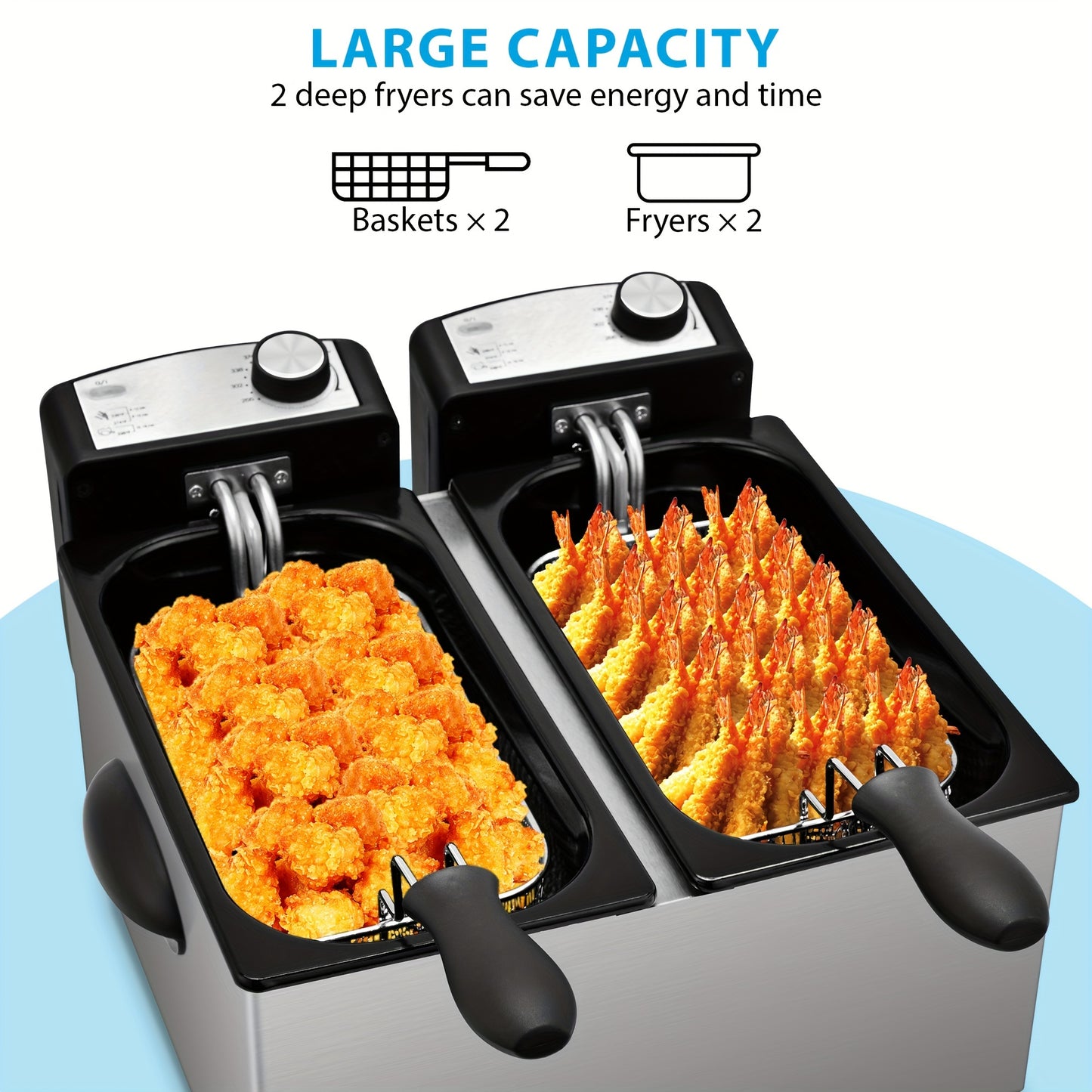 SUSTEAS Deep Fryer 1500W Electric Stainless Steel Design