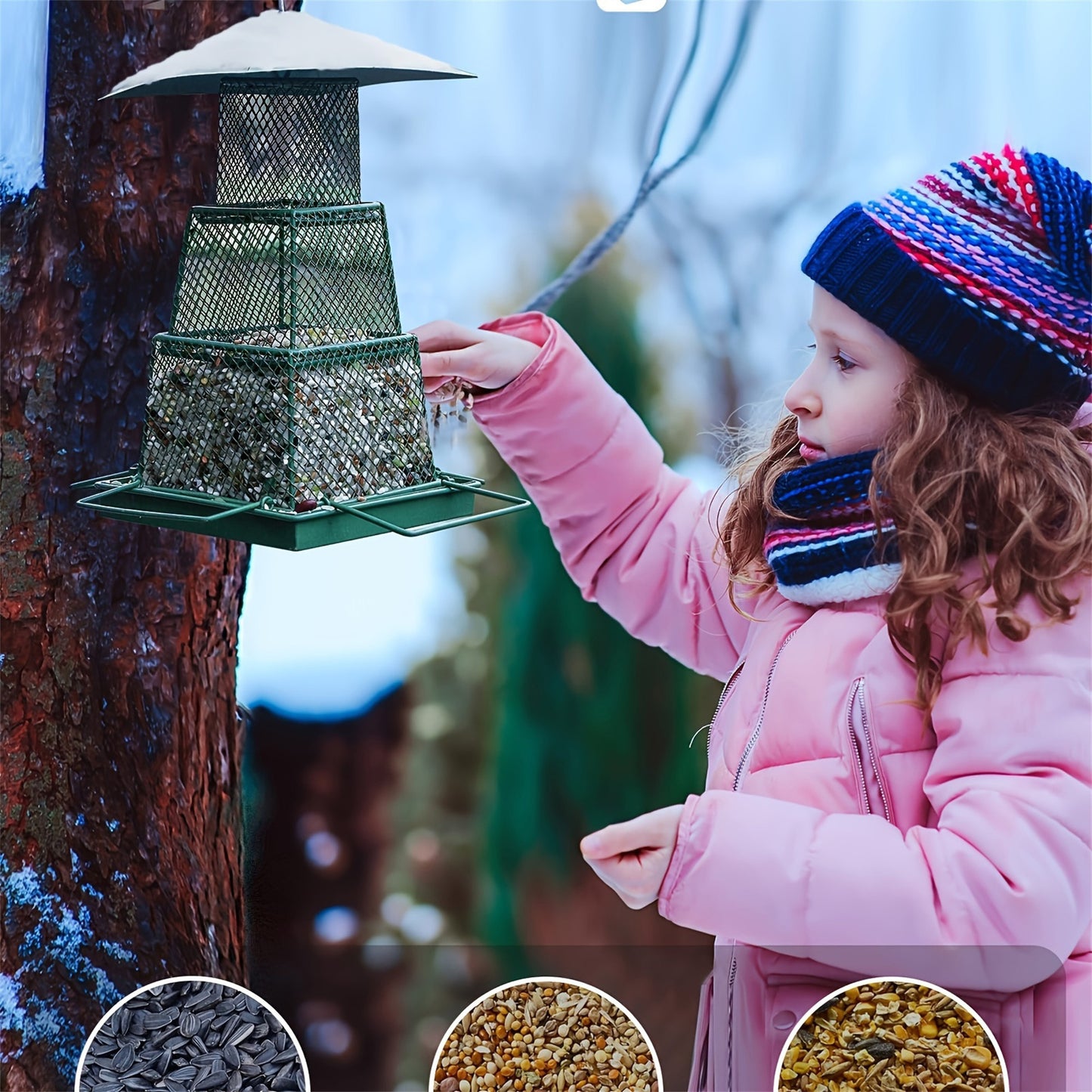 1 Piece Metal Mesh Hanging Bird Feeder Retractable Heavy Duty Squirrel Proof Large Capacity Easy Filling and Cleaning Ideal for Garden Yard Outdoor Use