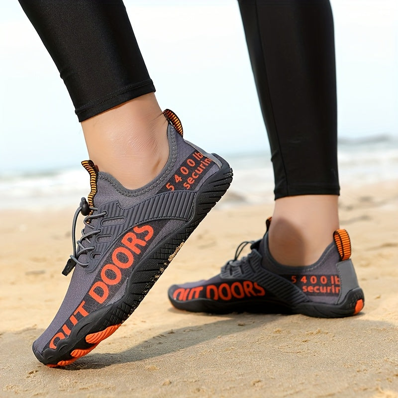 Men's Non Slip Breathable Water Shoes Lightweight Upper With Bright Yellow And Black Letter Print Rubber Sole Suitable For Outdoor And Casual Wear Modern Sports Shoes Durable Rubber Outsole High Quality Footwear