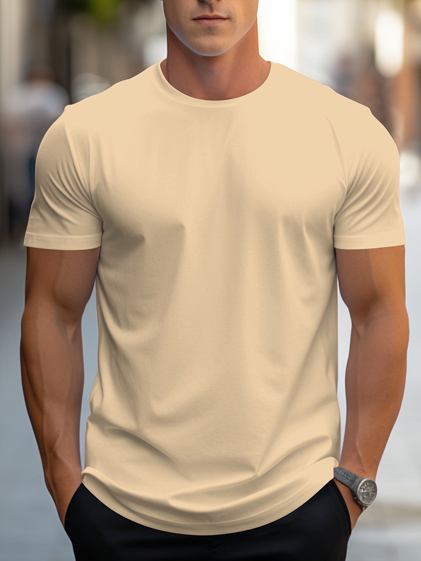 Men's Solid Color Regular-Fit Short Sleeve T-Shirt - Breathable Cotton Casual Tee for All-Season Comfort and Style