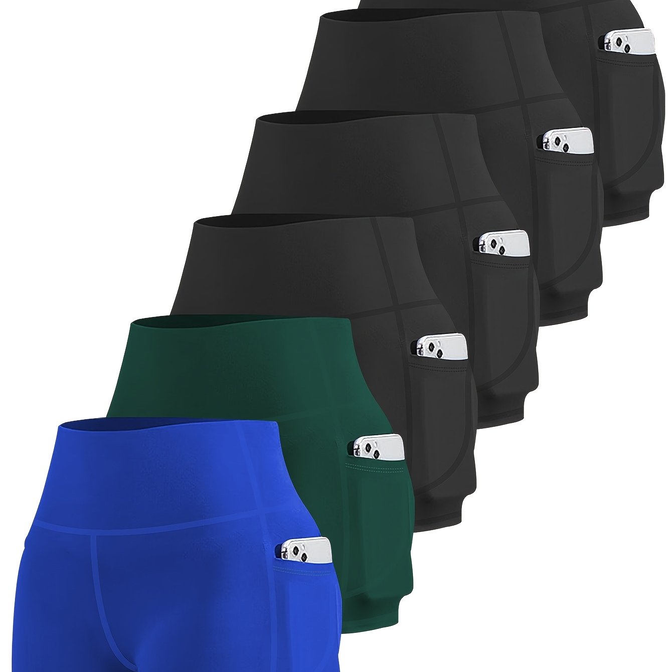 6-Pack Plus Size Women's High Waist Yoga Shorts With Pocket
