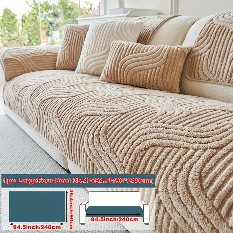 Elegant Plush Sofa Cover Black and Cream Non Slip Pet Friendly Breathable 100 Percent Polyester Machine Washable