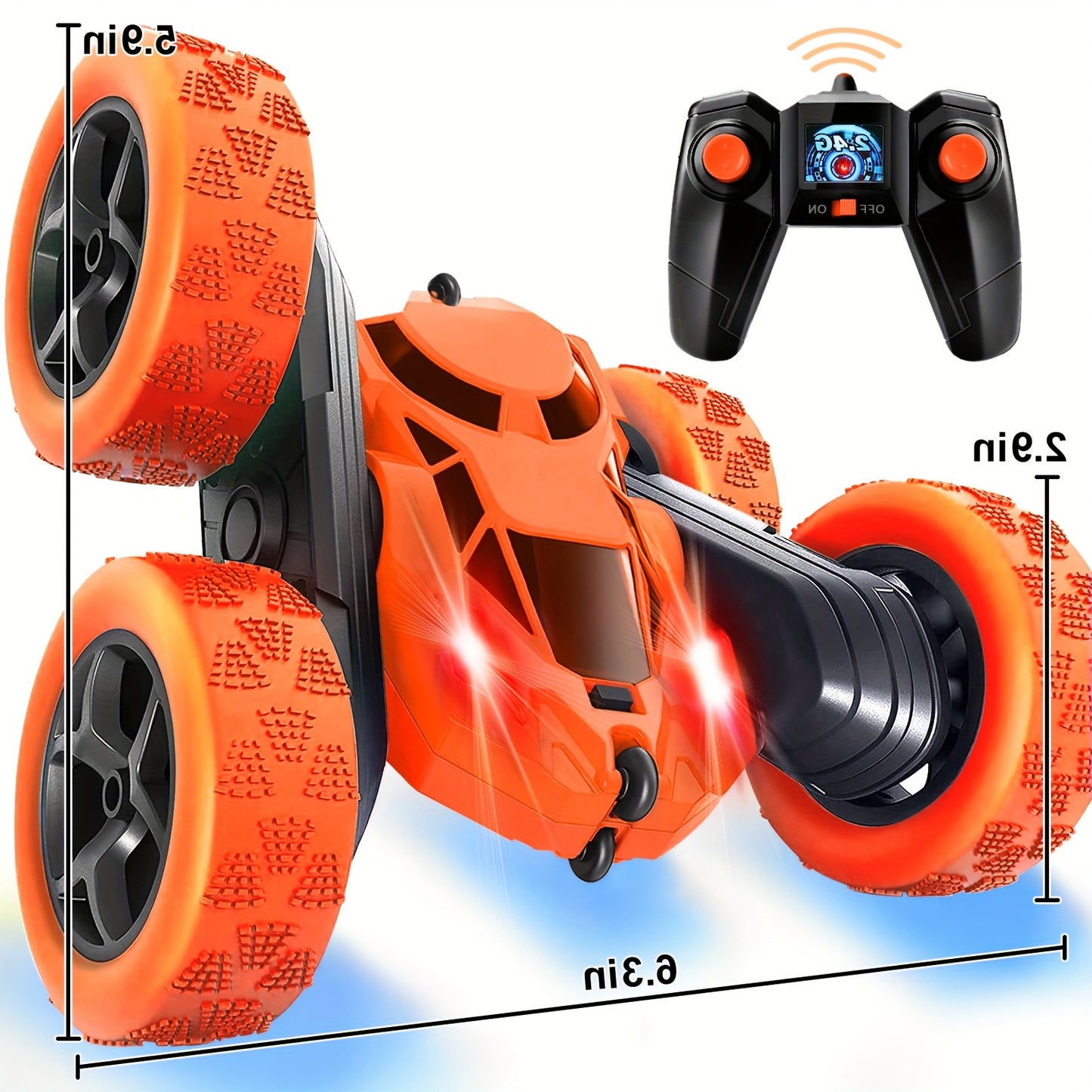 360° Rotating RC Stunt Car with Headlights for Kids