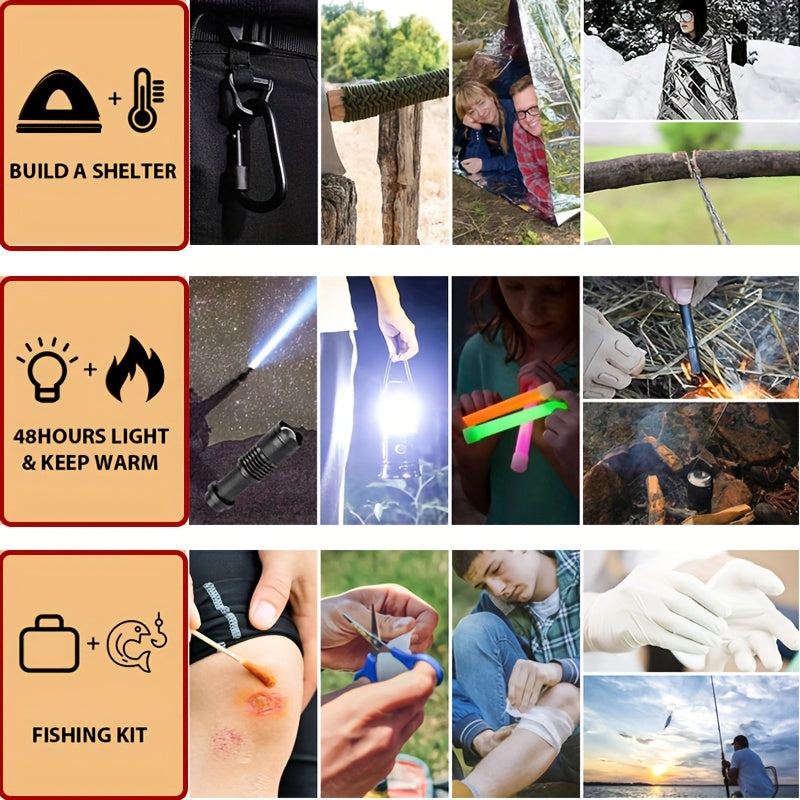 Ultimate Outdoor Survival Kit 262pcs with Tent Axe Shovel Flashlight