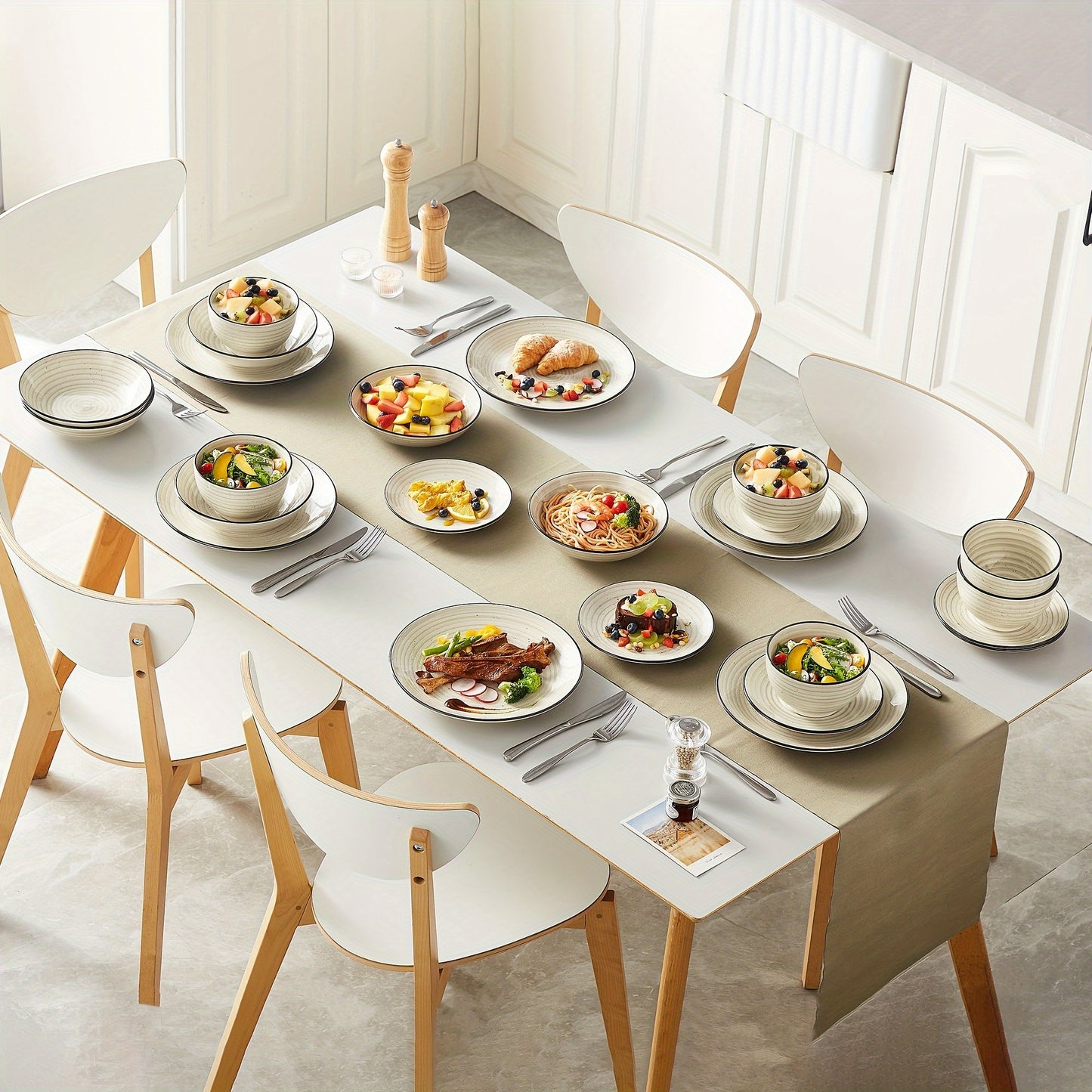 Zenora 24pcs Dinnerware Set Service For 6, Elegant Stoneware