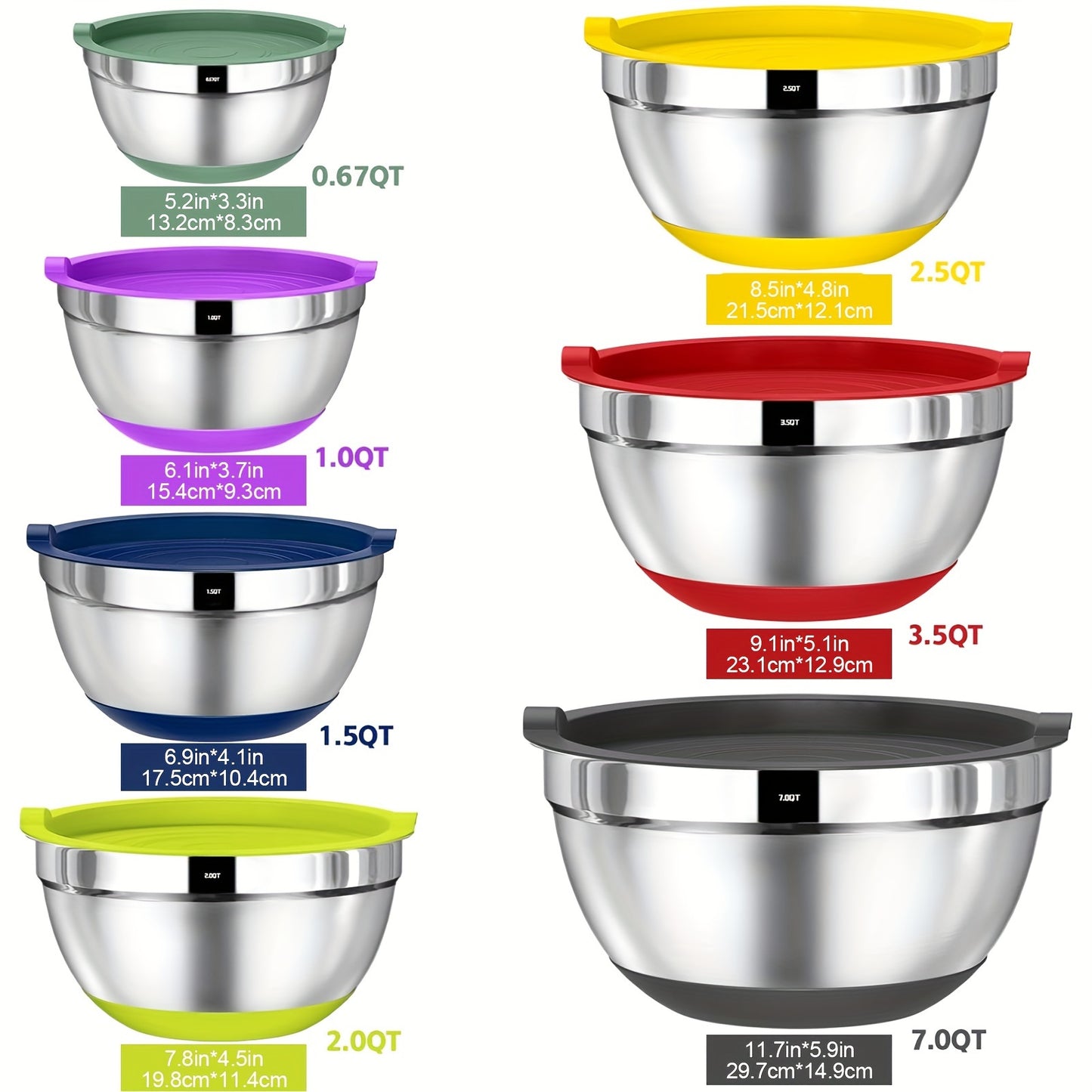 Stainless Steel Mixing Bowls 20pcs With Airtight Lids