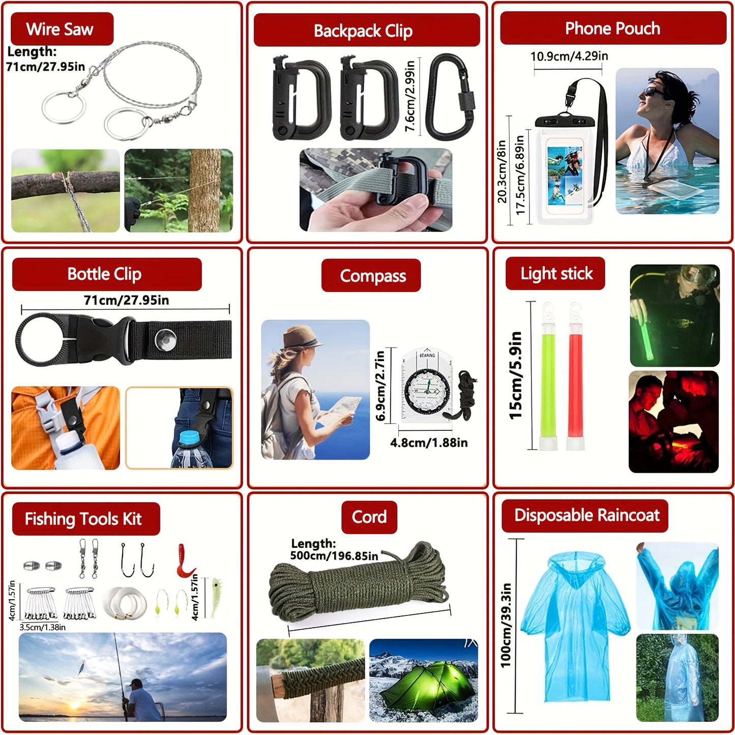 Ultimate Outdoor Survival Kit 262pcs with Tent Axe Shovel Flashlight