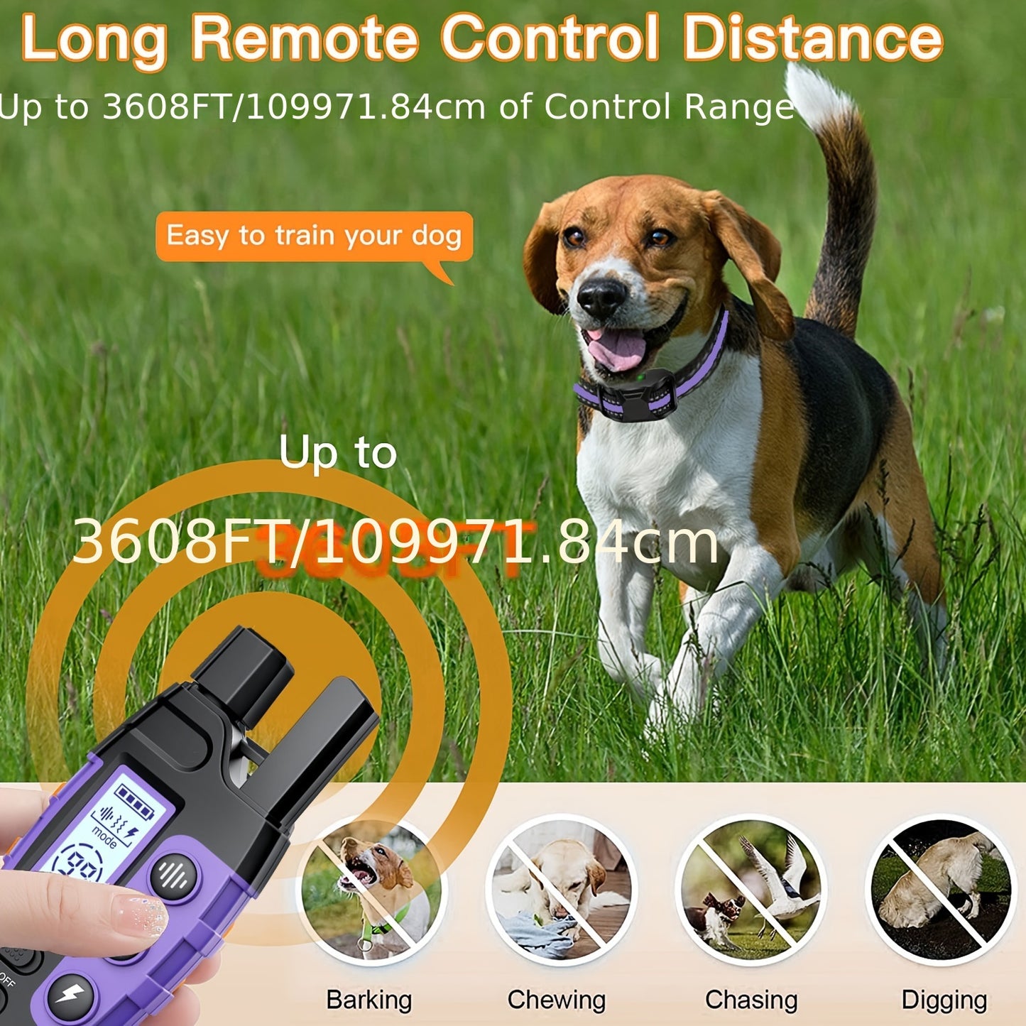 3300 Feet Dog Training Collars With Remote Adjustable Nylon Strap Electric Shock Vibration And Sound Modes Rechargeable 360 Feet Range Waterproof For Small To Large Dogs 5 To 150 Pounds