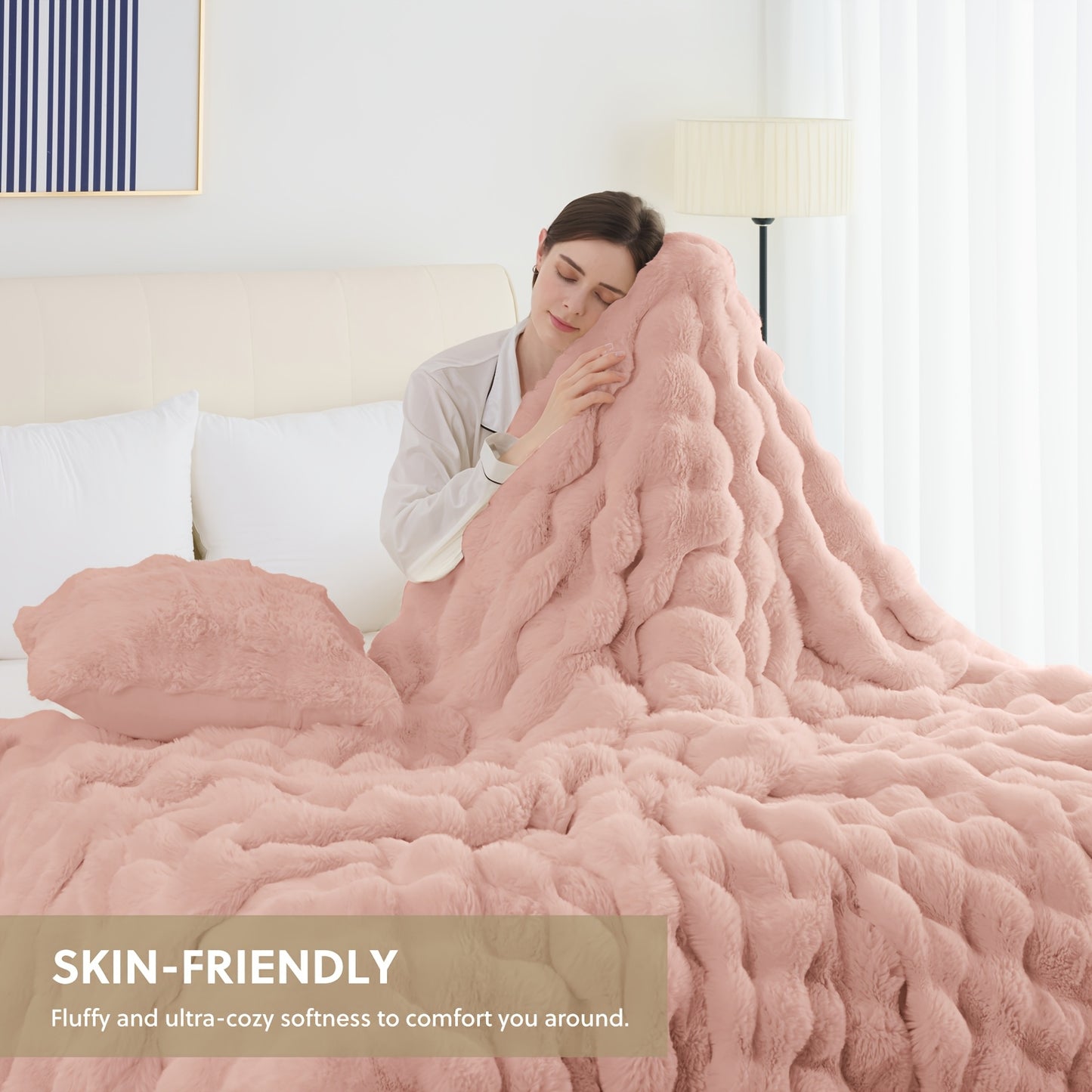1pc Cozy Orhopui Faux Rabbit Fleece Blanket - Soft and Warm