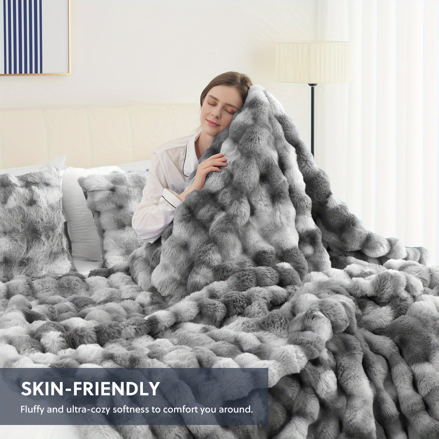 1pc Cozy Orhopui Faux Rabbit Fleece Blanket - Soft and Warm