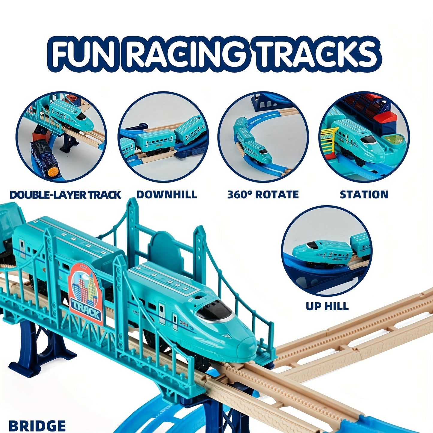 360 Degree Transformable Electric Train Set DIY Train Track Set Intercity Train Toys Track Head Passenger Car Rechargeable Lights And Sounds Birthday Gift for Boys And Girls Easter Gifts