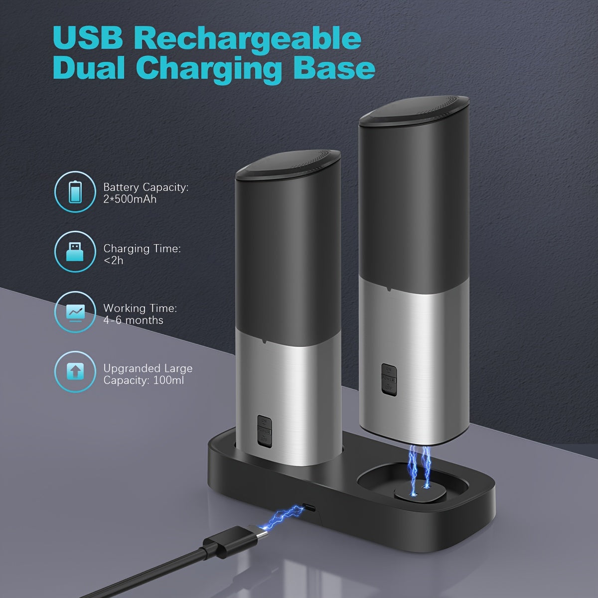 USB Rechargeable Ultrean Gravity Electric Salt And Pepper Grinder Set