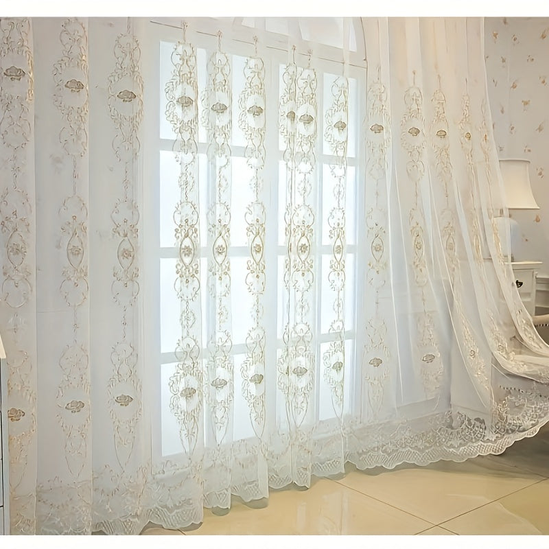 2 Panels Embroidered Transparent Curtains with Grommet Top Three Dimensional Embossed Flowers Breathable and Translucent for Bedroom Living Room Dining Room Kitchen Balcony Room Decoration