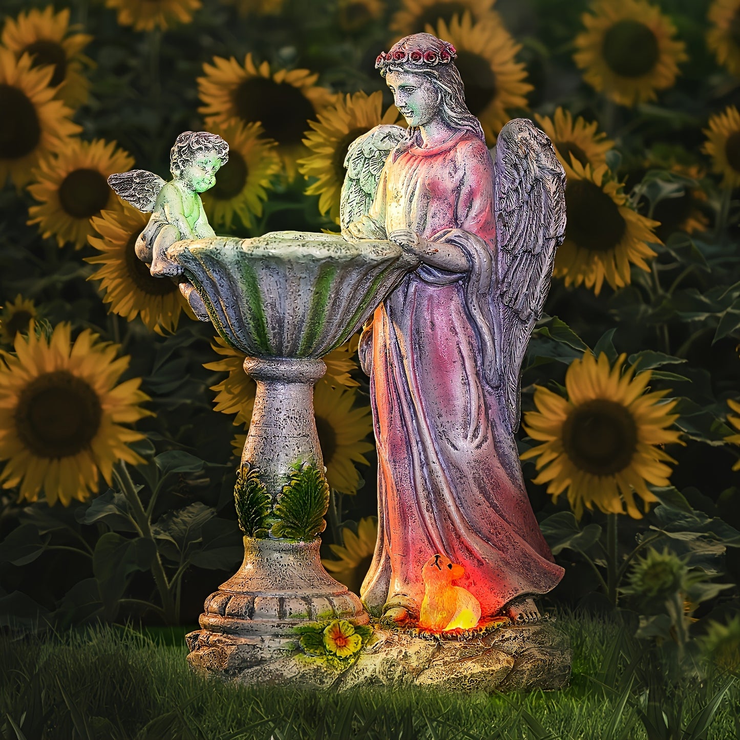 Solar Angel Statue With LED Lights Rustic Resin Garden Decoration Indoor And Outdoor Charming Windproof Lawn Ornament Unique Courtyard Decor With Solar Panels