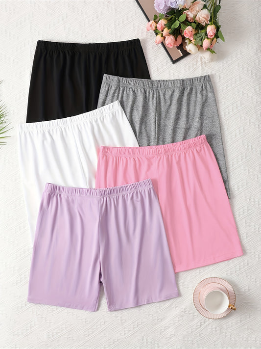 5pcs Women's Plus Casual Lounge Shorts Plus Size Home Wear