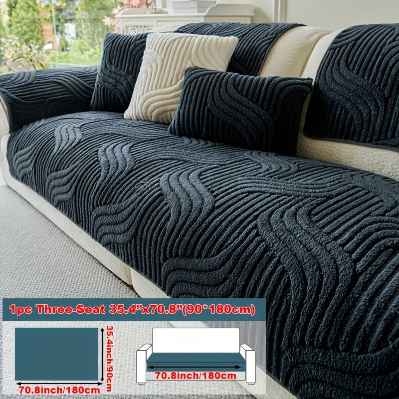 Elegant Plush Sofa Cover Black and Cream Non Slip Pet Friendly Breathable 100 Percent Polyester Machine Washable