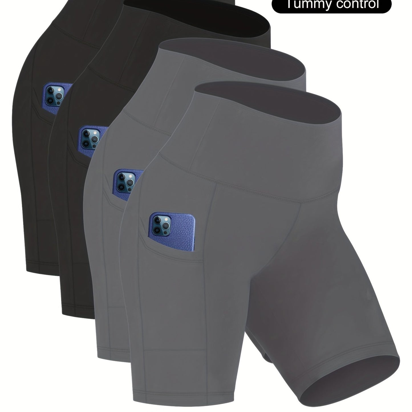 4pcs Women's Plus Size High-Waisted Yoga Shorts - Stretchy, Butt-Lifting, Quick-Dry with Pockets for Running and Cycling