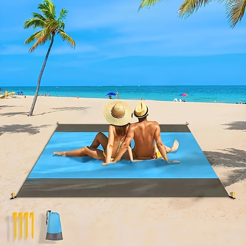 Foldable Beach Mat with 4 Corner Stakes for Outdoor Use
