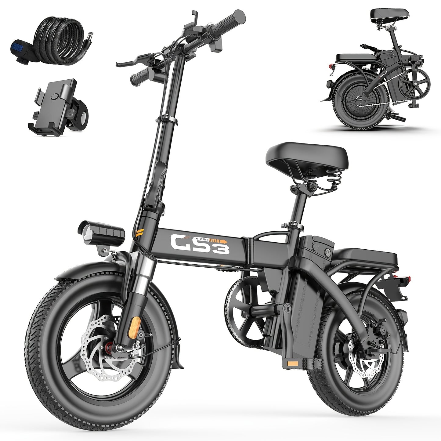 UPlee 740W Electric Bike For Adults 20MPH Full Shock Absorption Comfortable Riding 48V15Ah Max 32Miles Folding Ebike 14 Inch Tubeless Off Road Tire City Commuter Battery Optional