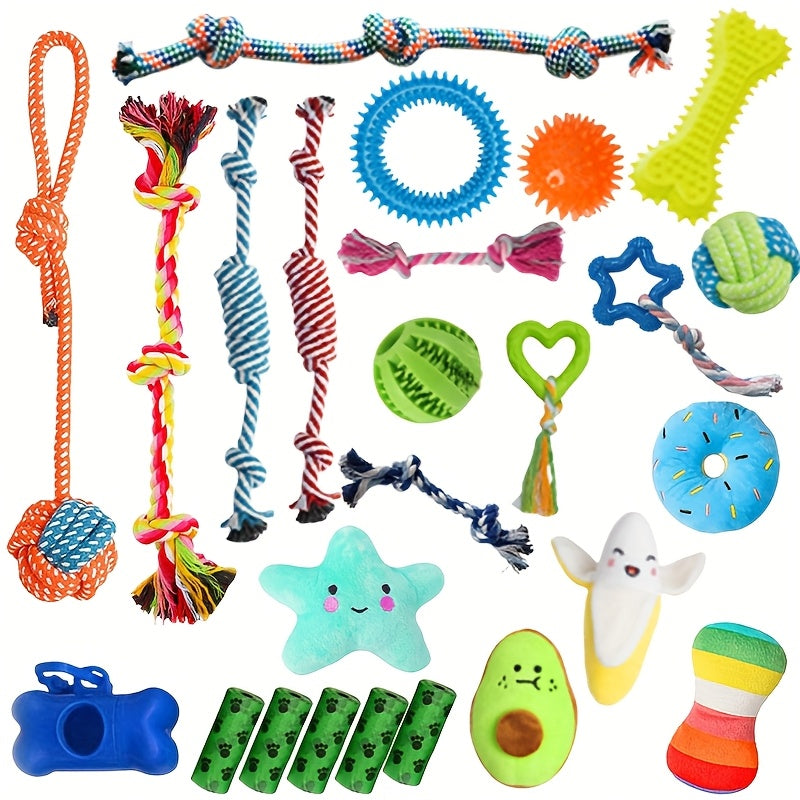 25pcs Set Of Dog Bite Toys Dog Chew Toys For Cleaning And Teeth Cleaning Dog Vocalization Toys Dog Teething Toys Dog Leash Toy Set Suitable For Puppies