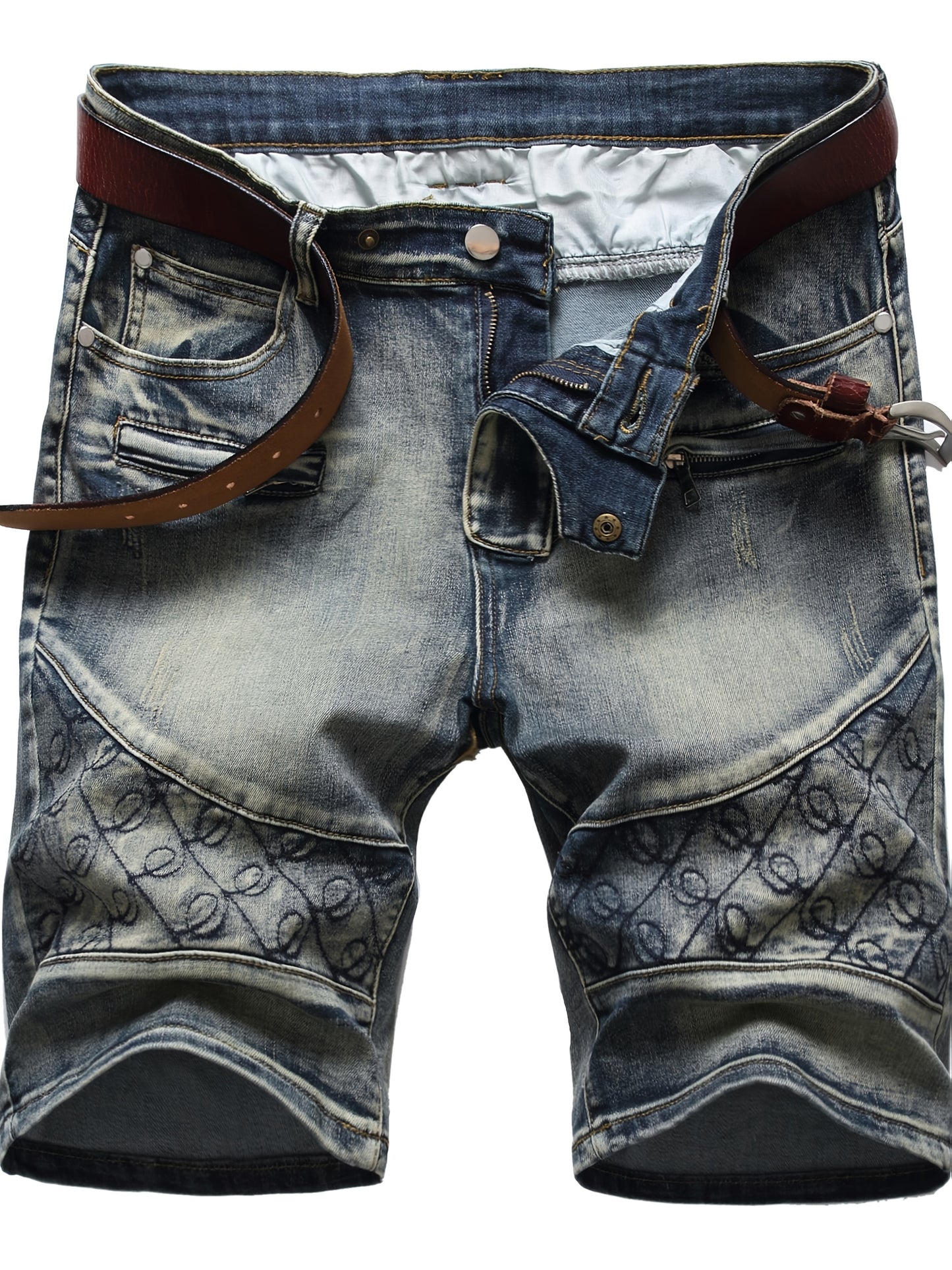 Kevoom Men's Light Blue Washed Gradient Denim Shorts Summer Casual Slim Fit Outdoor Sports and Trendy Daily Outfits