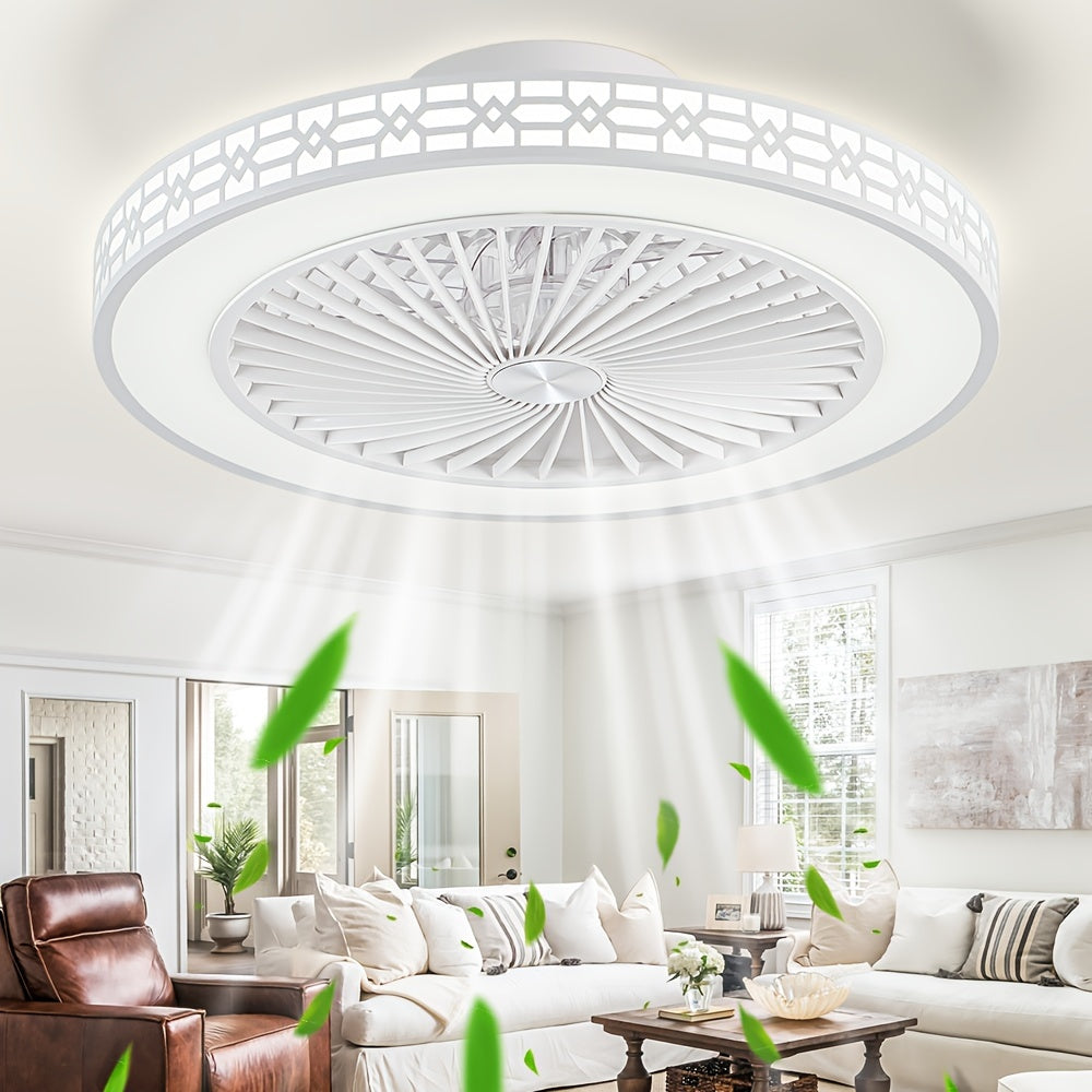 20 Inch Modern Flush Mount Bladeless Ceiling Fan with LED Light Reversible Dimmable 3 Color Temperatures and 4 Speed Settings Quiet Operation for Bedroom and Living Room