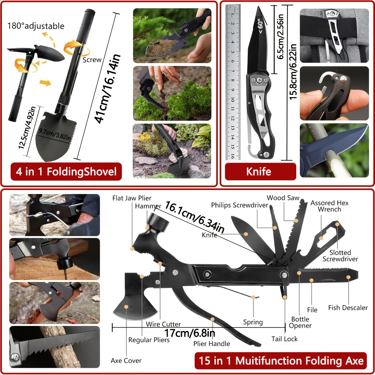 Ultimate Outdoor Survival Kit 262pcs with Tent Axe Shovel Flashlight