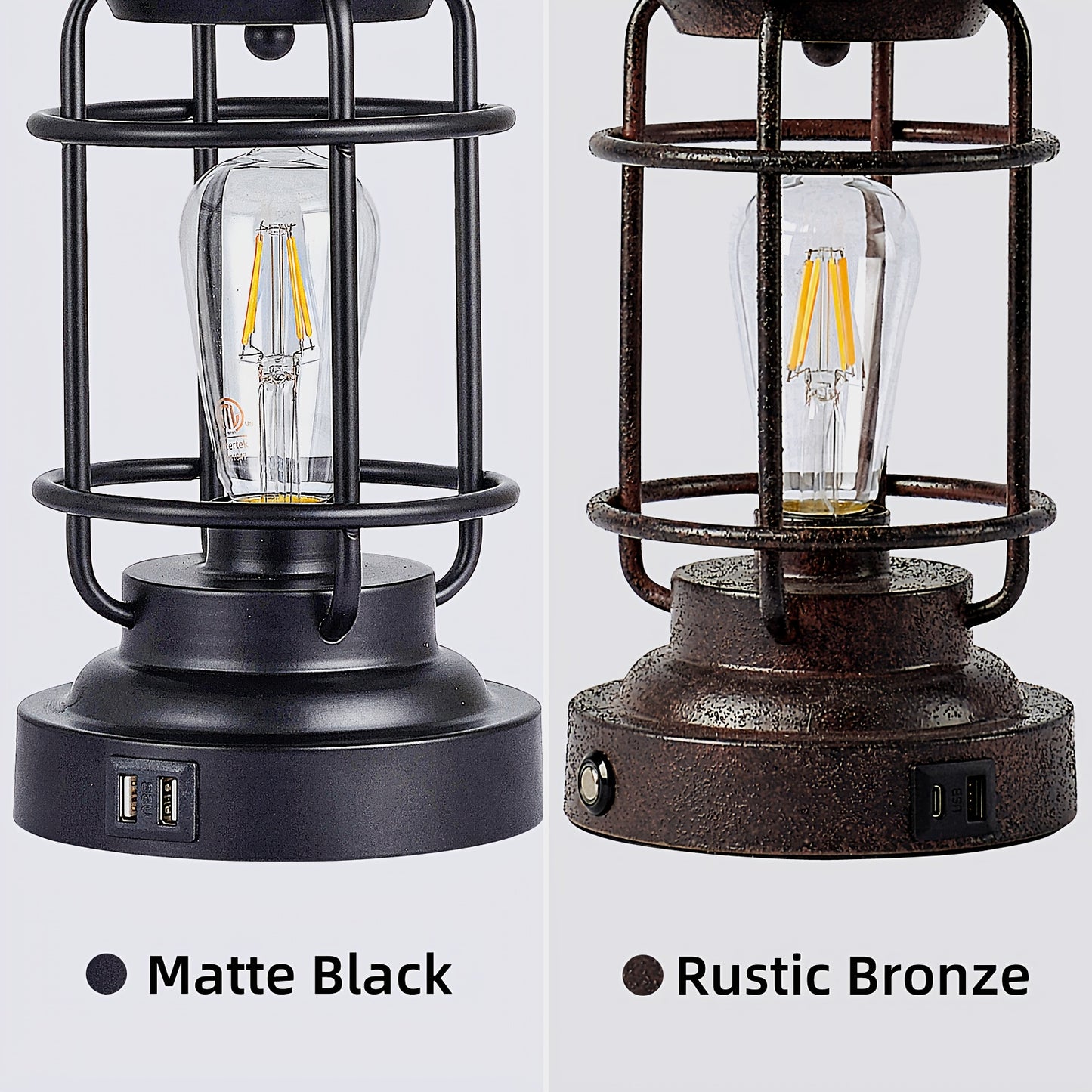 2 Set Farmhouse Table Lamps with 4 LED Bulbs 9W Bright Rotary Switch Top Light Touch Control 3 Way Dimmable Nightstand Lamps Dual USB Ports Natural Linen Shade Metal Black 22 Inch