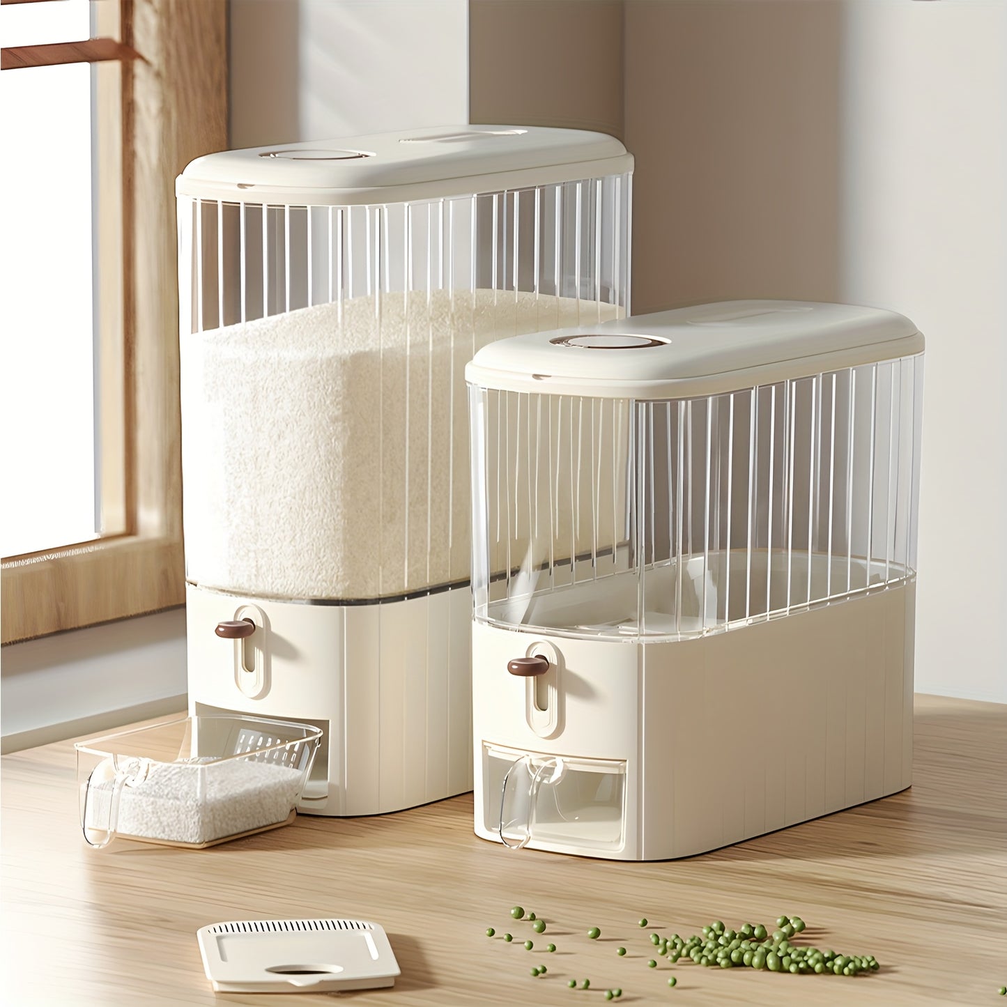 Large Capacity Moisture Resistant Rice Dispenser with Time Recorder and Measuring Cup