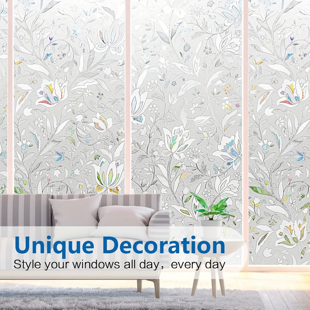 Elegant Privacy Film Transparent Anti-Peep Window Film Elegant Tulip Design Self-Adhesive Glue-Free 2mil Thick PET PVC Easy Installation for Office Living Room Decor
