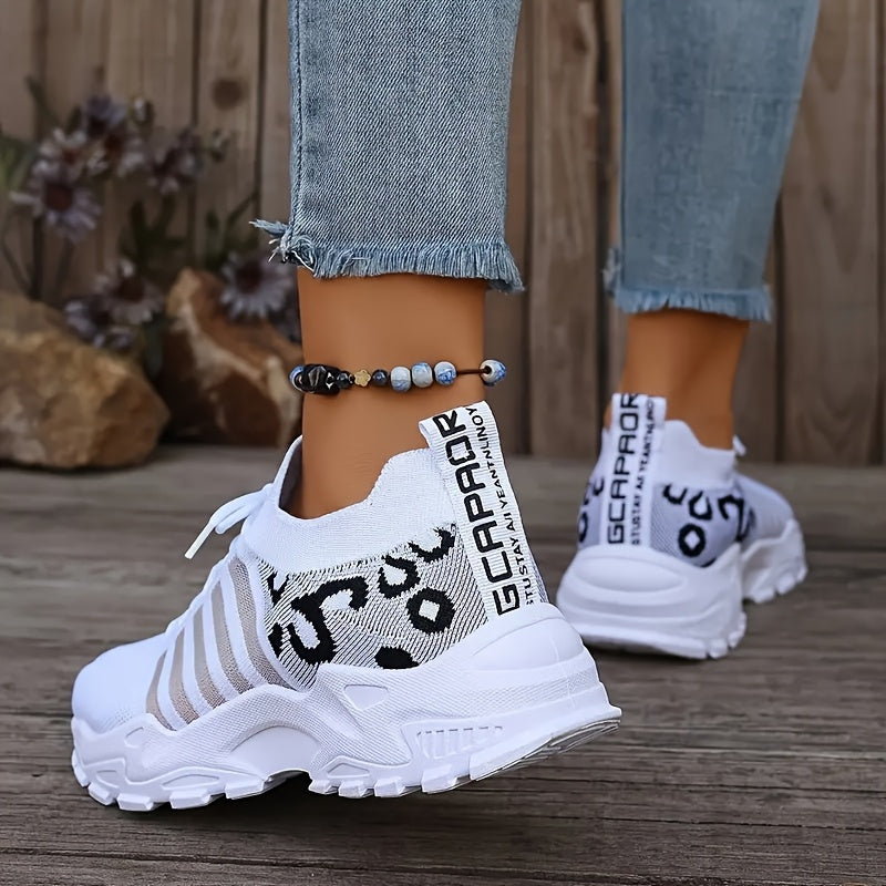 Leopard Print Sneakers Lightweight Women's Mesh Lace-Up Shoes